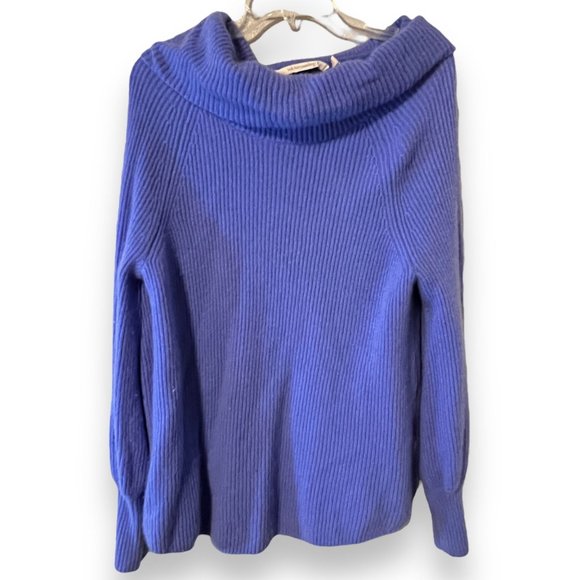 Soft Surroundings Cowl Turtleneck Knit Sweater Medium 100% Cashmere Blue - Picture 3 of 9